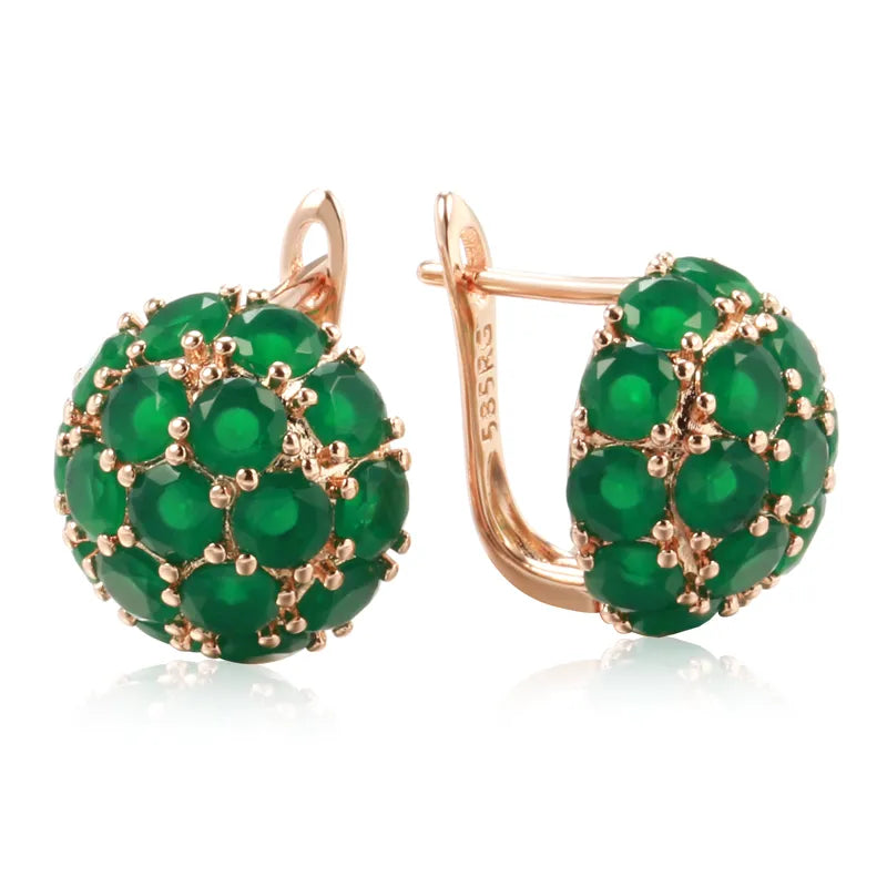 Earrings for Women Full Sparkling Green Natural Zircon Luxury Rose Gold Party Jewelry