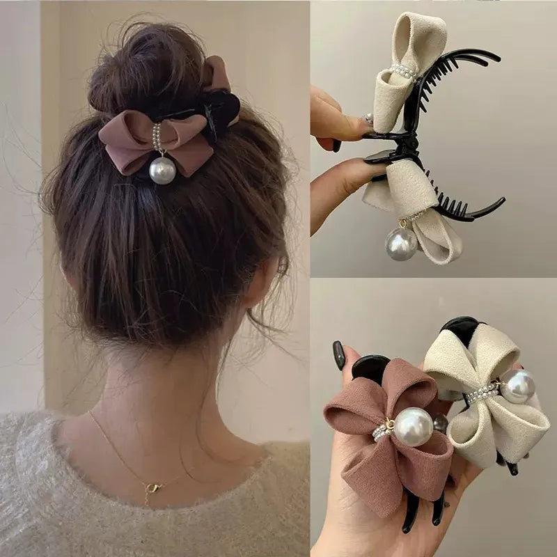 Hair Clip For Women Girls New Fashion Bow Pearl  Elegant Shark Clip Back Head  Hair Accessories Jewelry Gifts