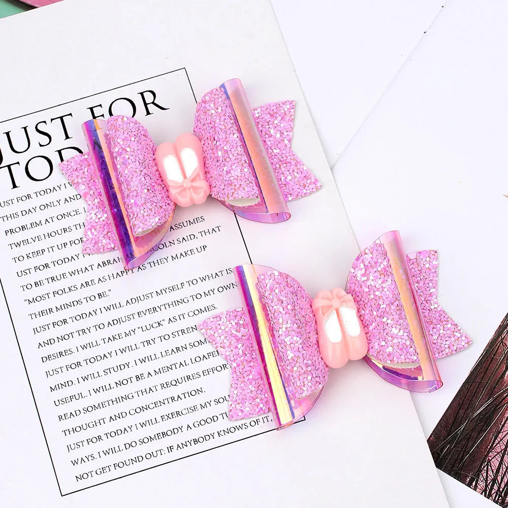 Hair Clips handmade Glitter Bows 2Pcs/lot 3'' Pink Peach