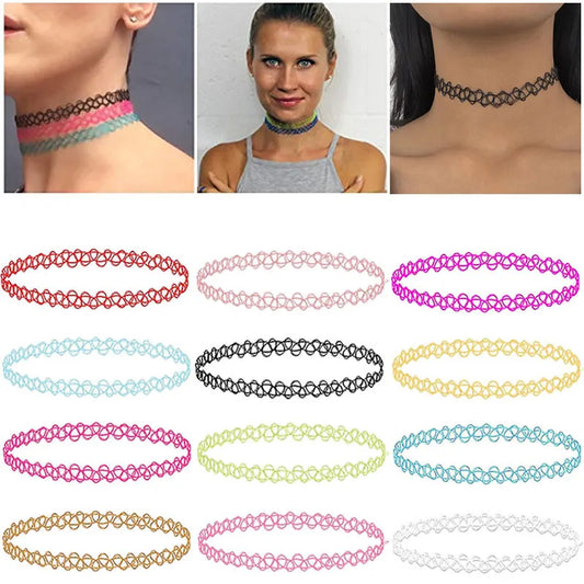 Necklace/Choker Punk Tattoo Choker Stretchable 12Pcs Vintage Jewelry Women/Girls