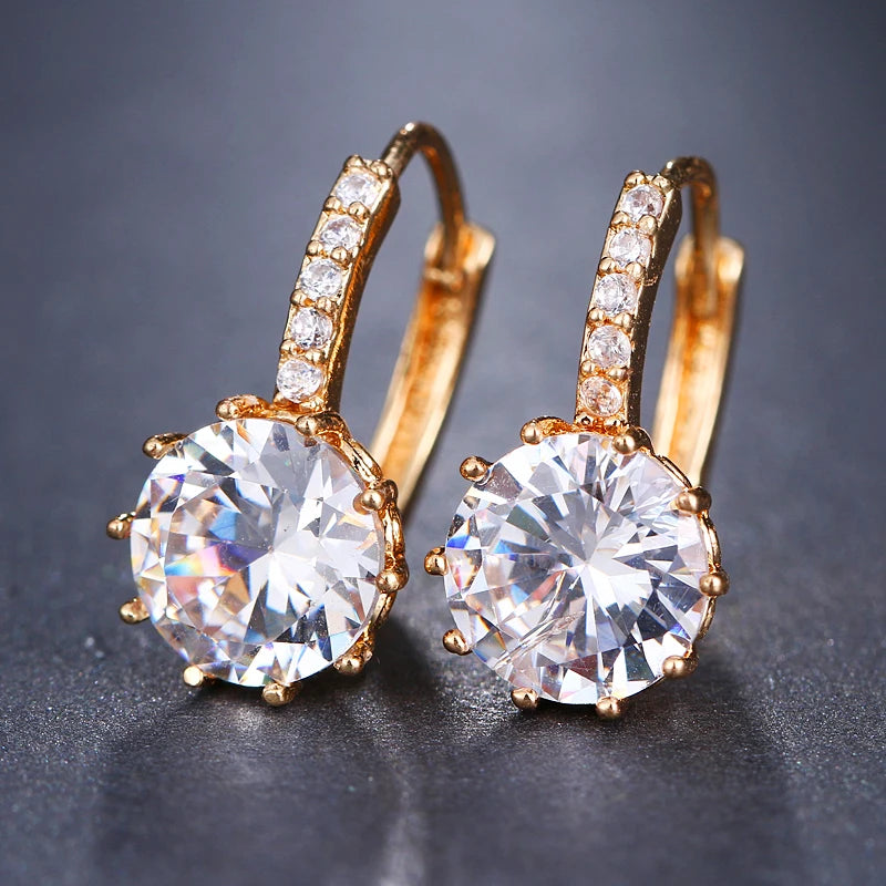 Earrings for Women Fashion Round Zircon With White Color Crystal Hoops & Stud Earrings With Matching Bracelets Wedding Jewelry