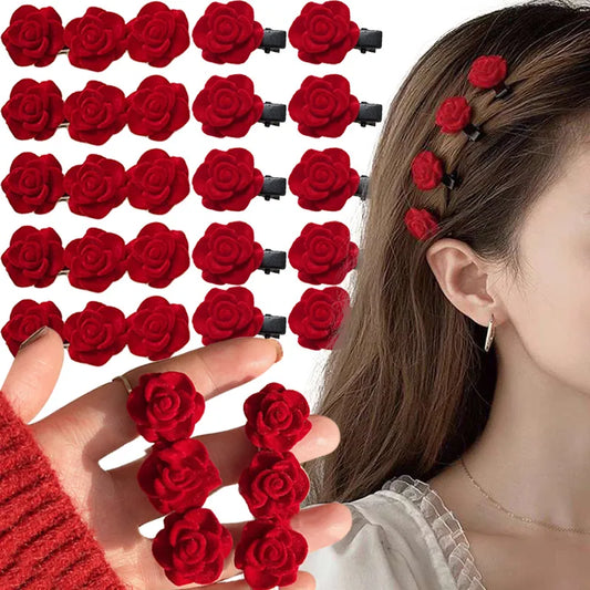 Hair Clips 5/10pcs Velvet Rose Flower Hairpin French Romantic Barrette Fashion Wedding Bride Headwear Accessories