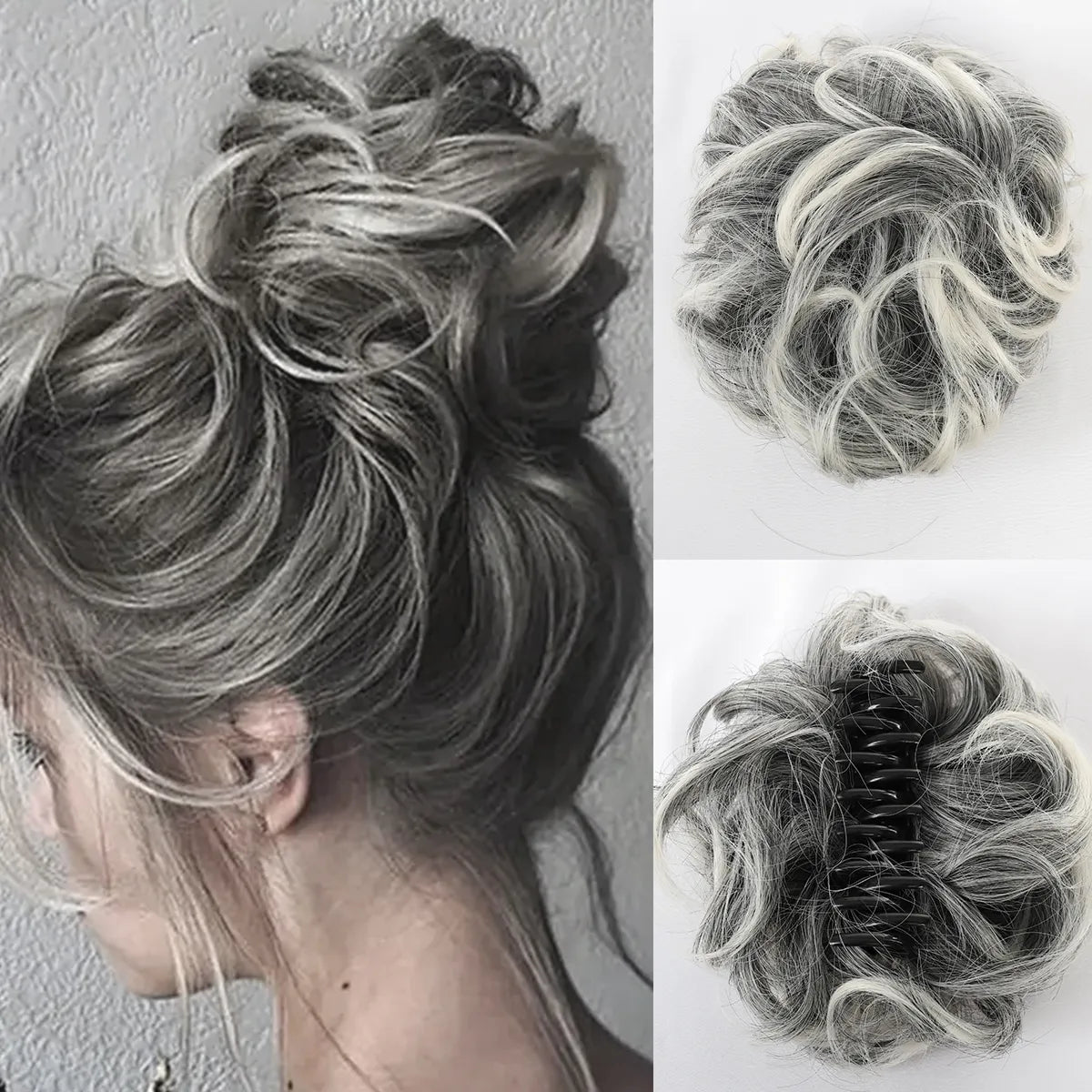 Hair Piece Chignon Ponytail Claw Clip Messy Bun Wavy Curly Synthetic Tousled Updo Hair Extensions