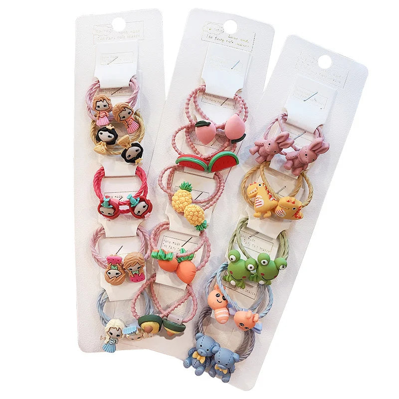 Hair Rubber Band Elastic 10PCS Set Colorful Cartoon Plastic Unicorn Dinosaur Bee Hair Ties