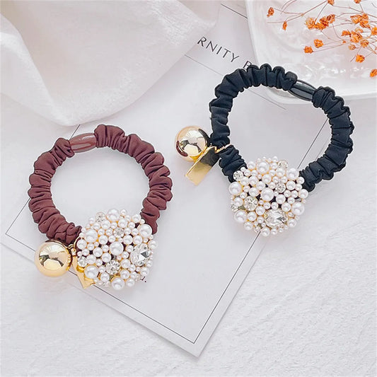 Hair Band for Women Fashion Pearl Crystal Luxury Rhinestone Bowknot Elastic High Ponytail Headband Accessories