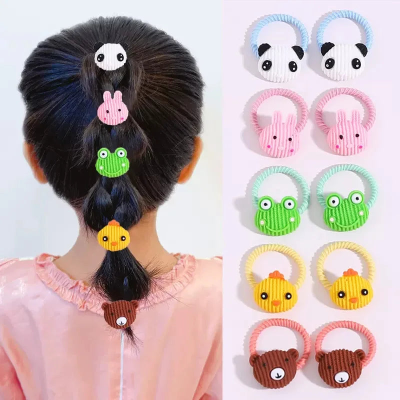 Hair Bands For Girls 10PCS/Set Cute Cartoon Flower Animal Small Elastic Ponytail Holder Casual Headwear