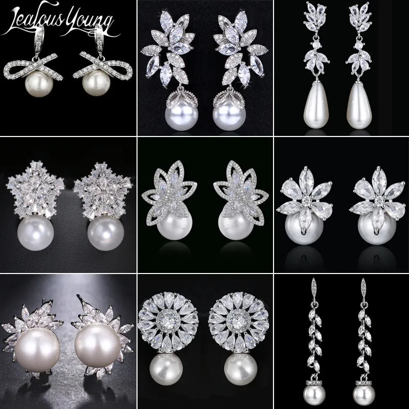 Earrings with Luxury Cubic Zirconia New Luxury Aesthetic Dangle Pearl Water Drop Earrings for Women