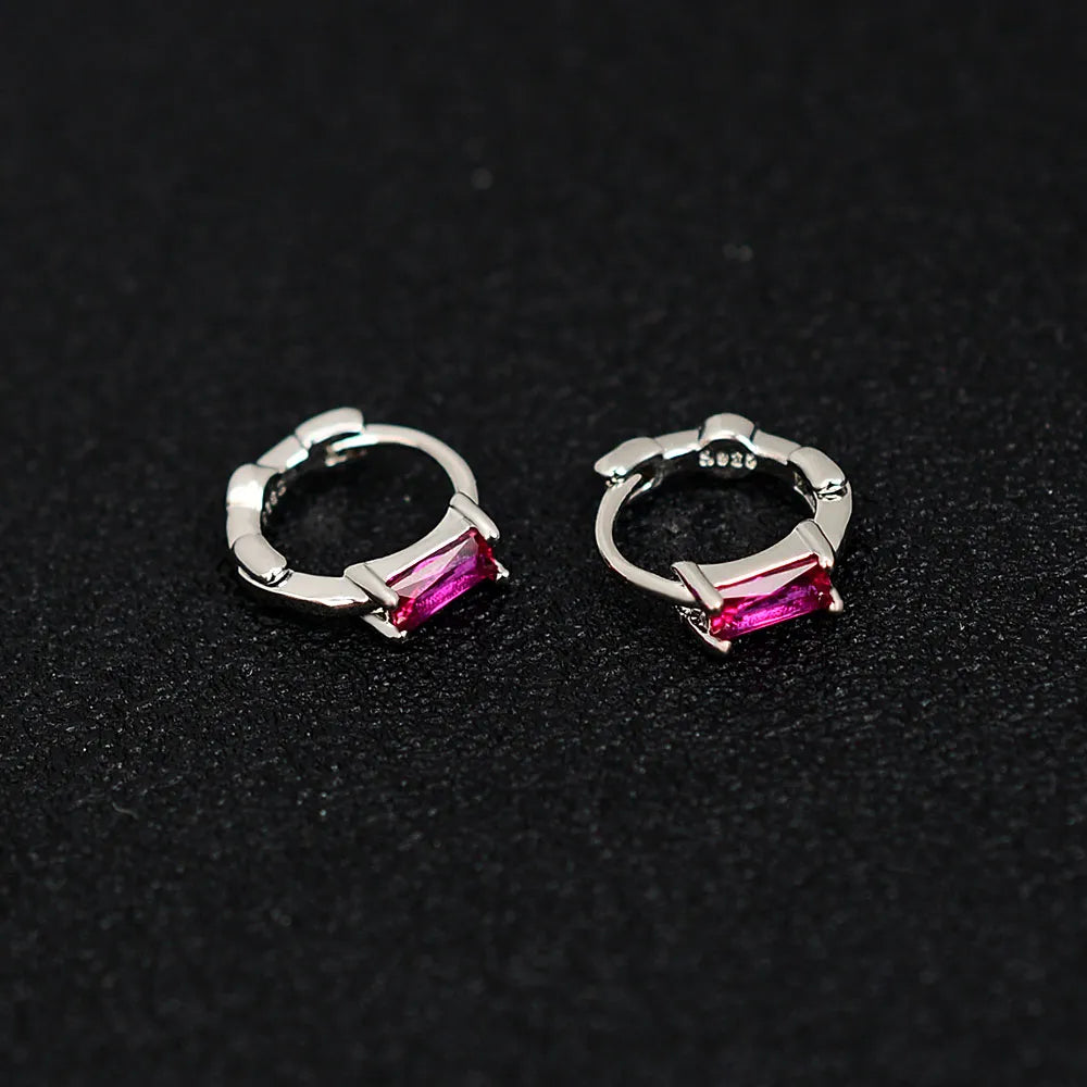 Earring Huggies Purple white Green Blue Red Square Heart Silver Color Small Hoop Earrings for Women Girls Wedding Jewelry