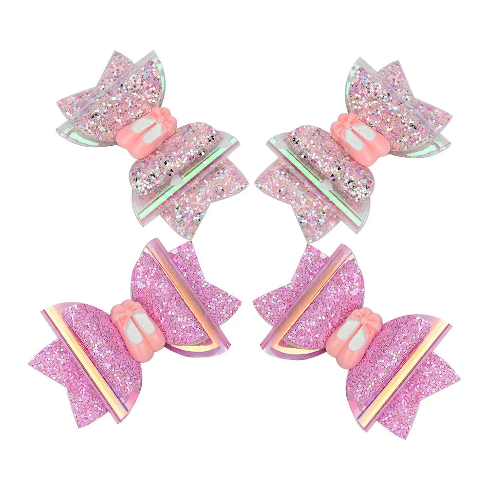 Hair Clips handmade Glitter Bows 2Pcs/lot 3'' Pink Peach