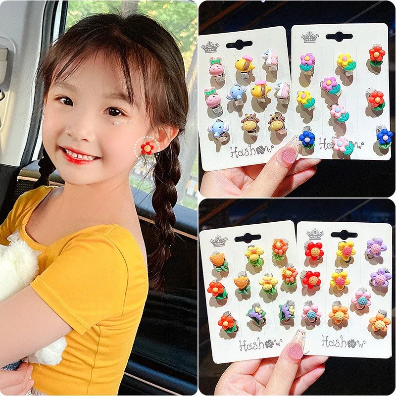 Ear Clip No Ear Hole Flower Earrings Children 10pcs Cute Jewelry