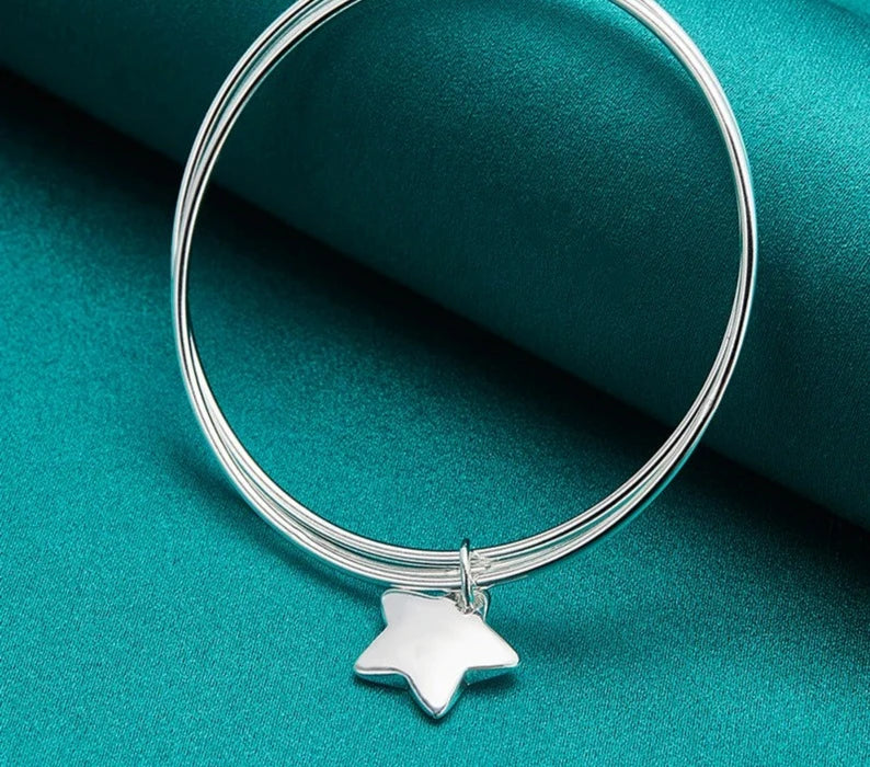 Bangle Bracelet For Women Men 925 Sterling Silver Three Circle Star Fashion Charm Party Jewelry