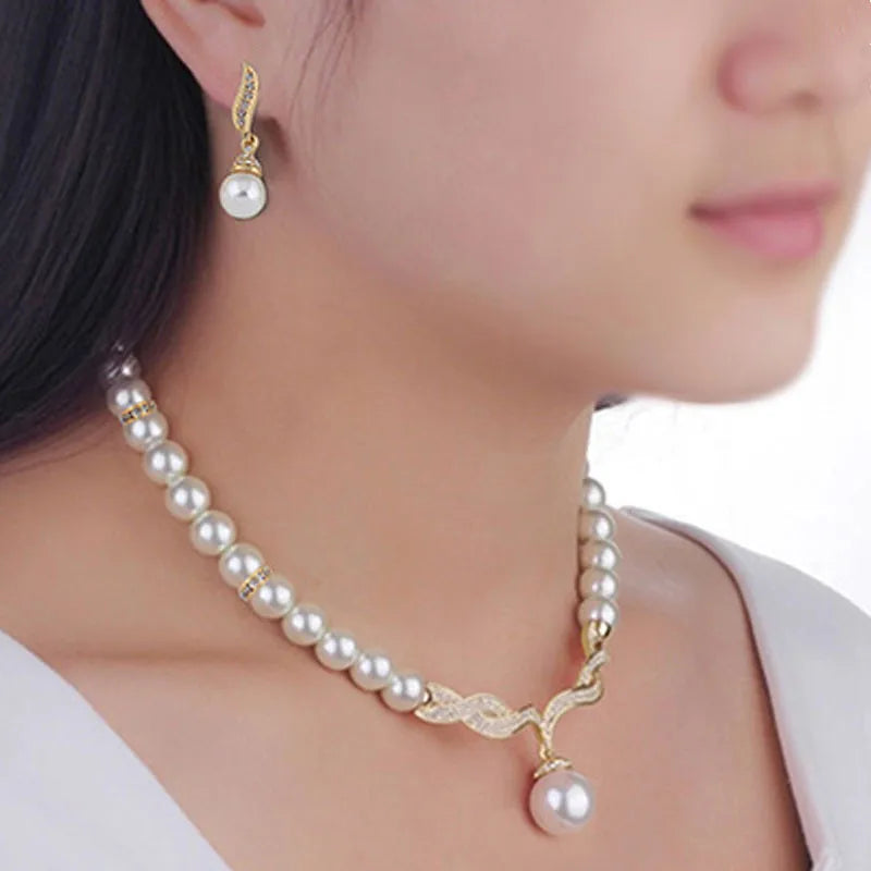 Necklace Earrings Jewelry Set 3pcs/set Pearl Rhinestone Angle Women Bridal Elegant Wedding Party Gift