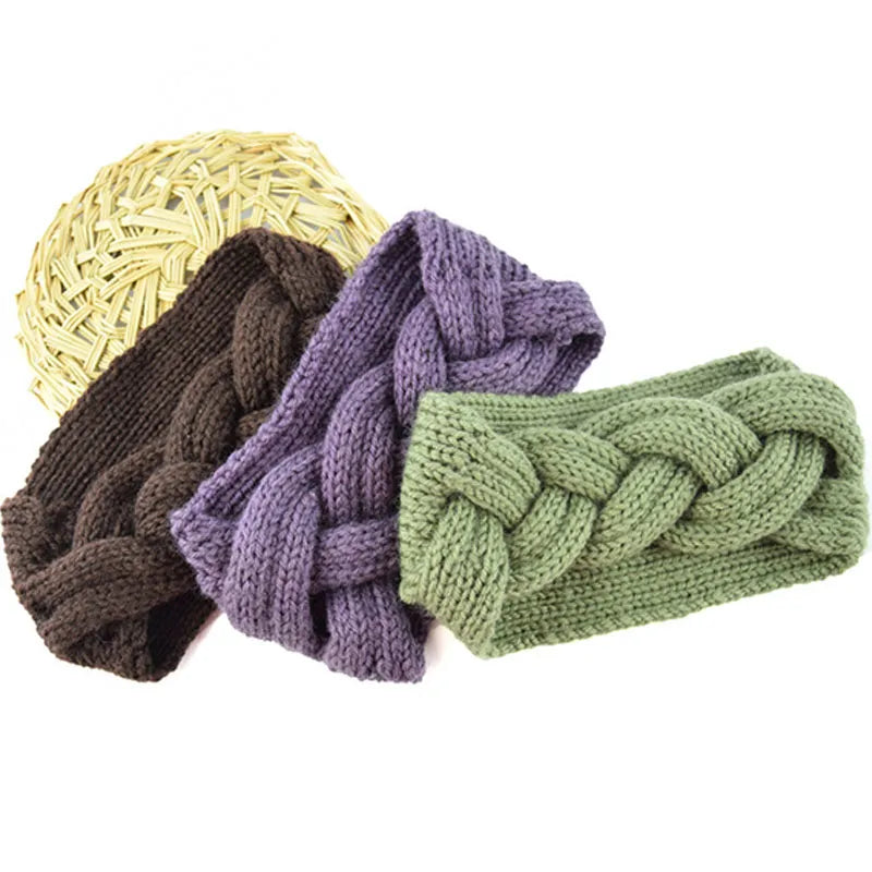 Headwrap Winter Knitted Woolen Braided Wide Crochet Turban Style for Women