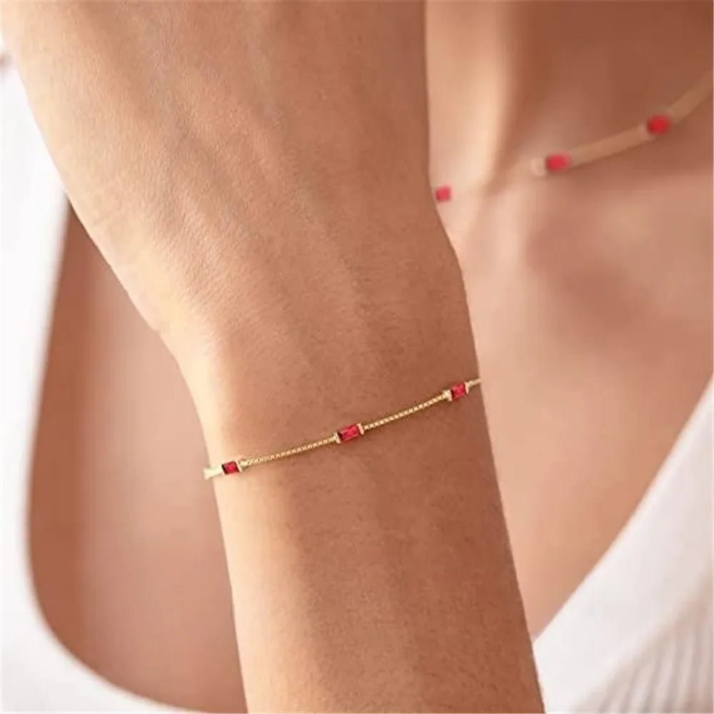 Bracelets For Women Girl 925 Sterling Silver Mini Rectangular Colored Zircon Exquisite Chain Jewelry