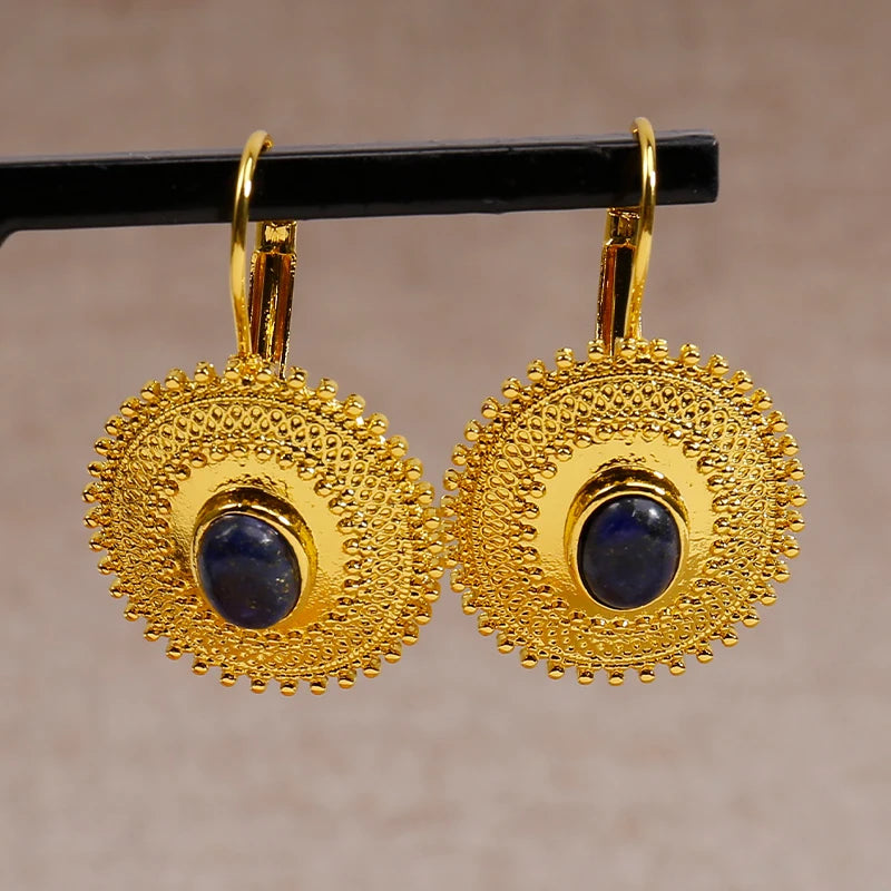 Earrings Golden Lever-back Hoop Style Ethnic Women's Jewelry