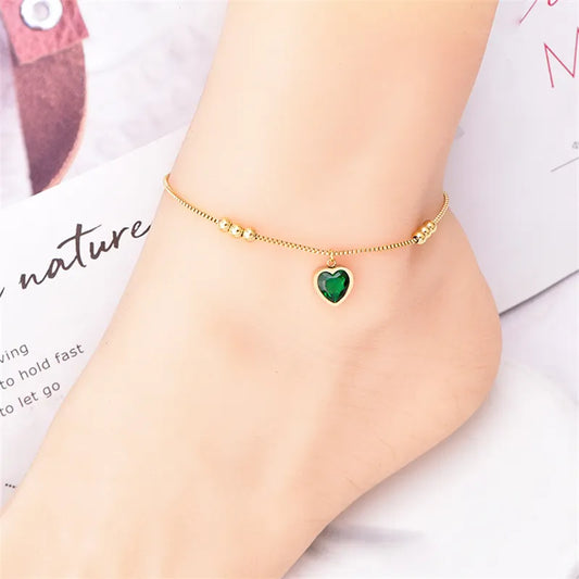 Anklets For Women 316L Stainless Steel Beading Zircon Love Heart Butterfly Eye Lucky Grass Charm Chain