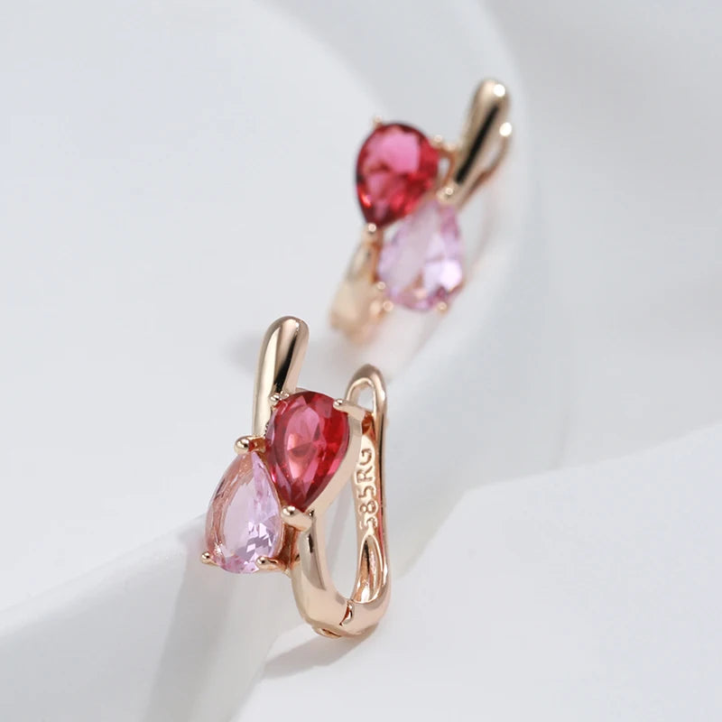 Earring Studs For Women Water Drop Pink Natural Zircon 585 Rose Golden Daily Outdoor Fashion Jewelry