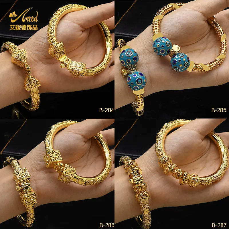 Bangles  24K Gold Plated For Women Indian Bangles With Screw Button Luxury Wedding Gifts