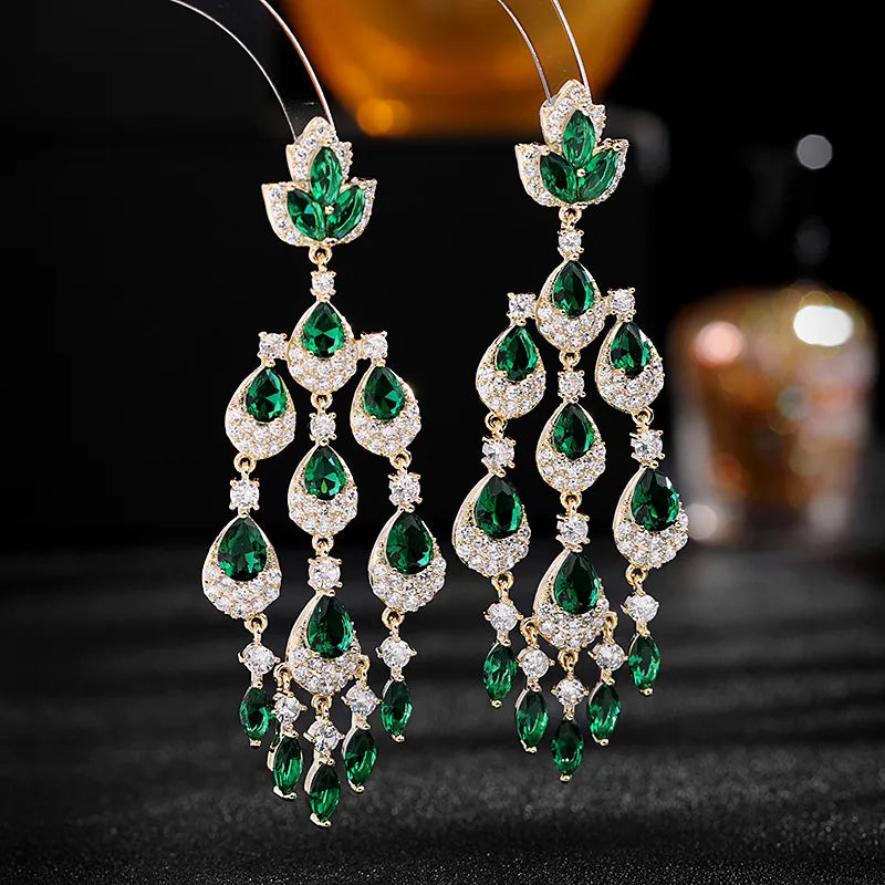 Earrings For Women Colored Cubic Zirconia Inlaid Long Water Drop Tassel  Fashion Earrings