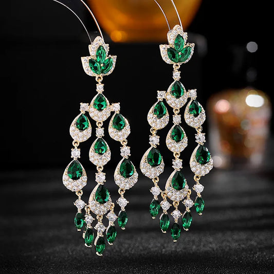 Earrings For Women Colored Cubic Zirconia Inlaid Long Water Drop Tassel  Fashion Earrings