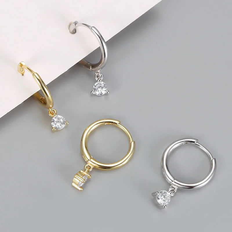 Earrings For Women 2PCS Stainless Steel Cubic Zirconia Small Hoop Water Drop Pendant Cartilage Earring Wedding Piercing Jewelry