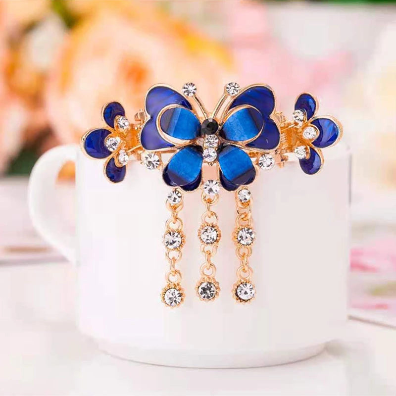 Hair Clips Women Girls Brand New Fashion Cute Double Butterfly  Rhinestone Ponytail Hair Clips Bridal Hair Accessories