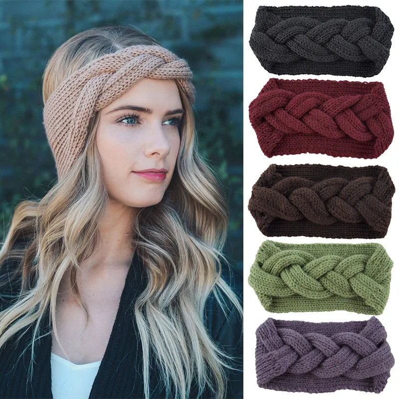 Headwrap Winter Knitted Woolen Braided Wide Crochet Turban Style for Women