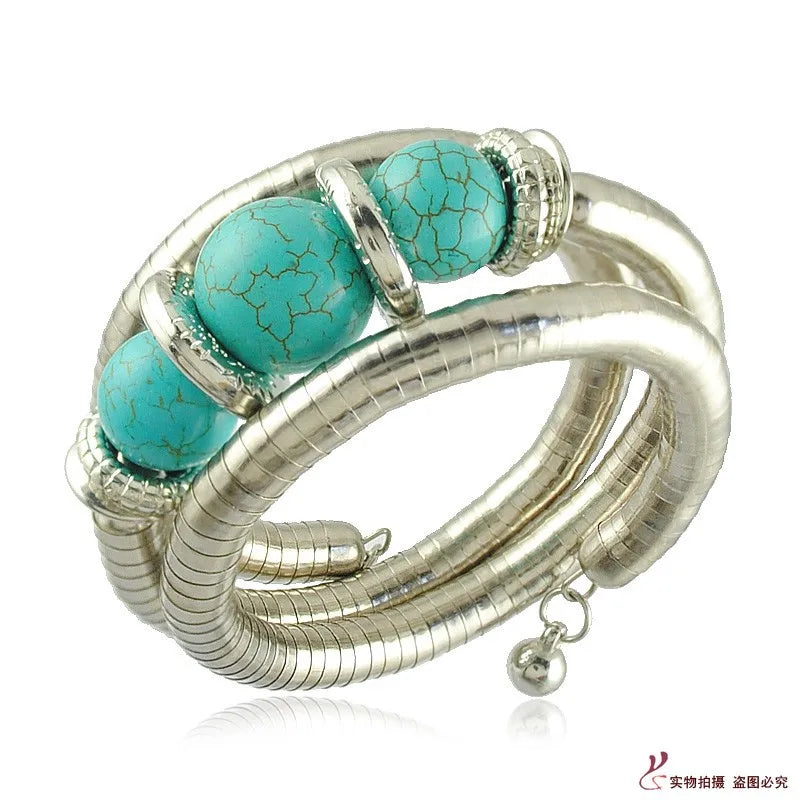 Bangle Bracelets For Women 2023 New Fashion Turquoise Snake Vintage Multilayer Metal Ethnic Jewelry