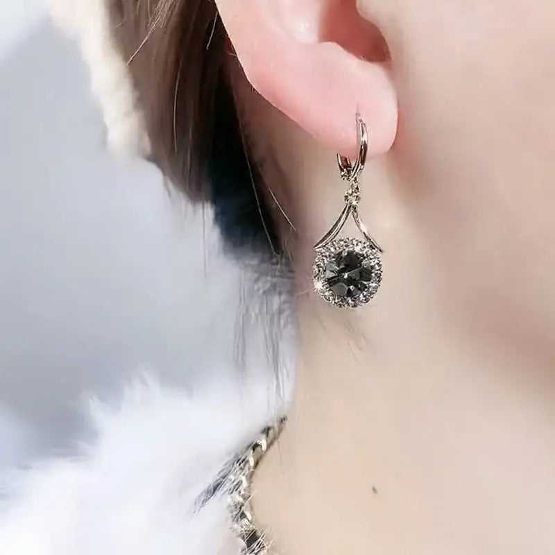 Earrings for Women Fashion Grey Round Crystal Zircon Dangle Elegant Wedding Party Gift Jewelry