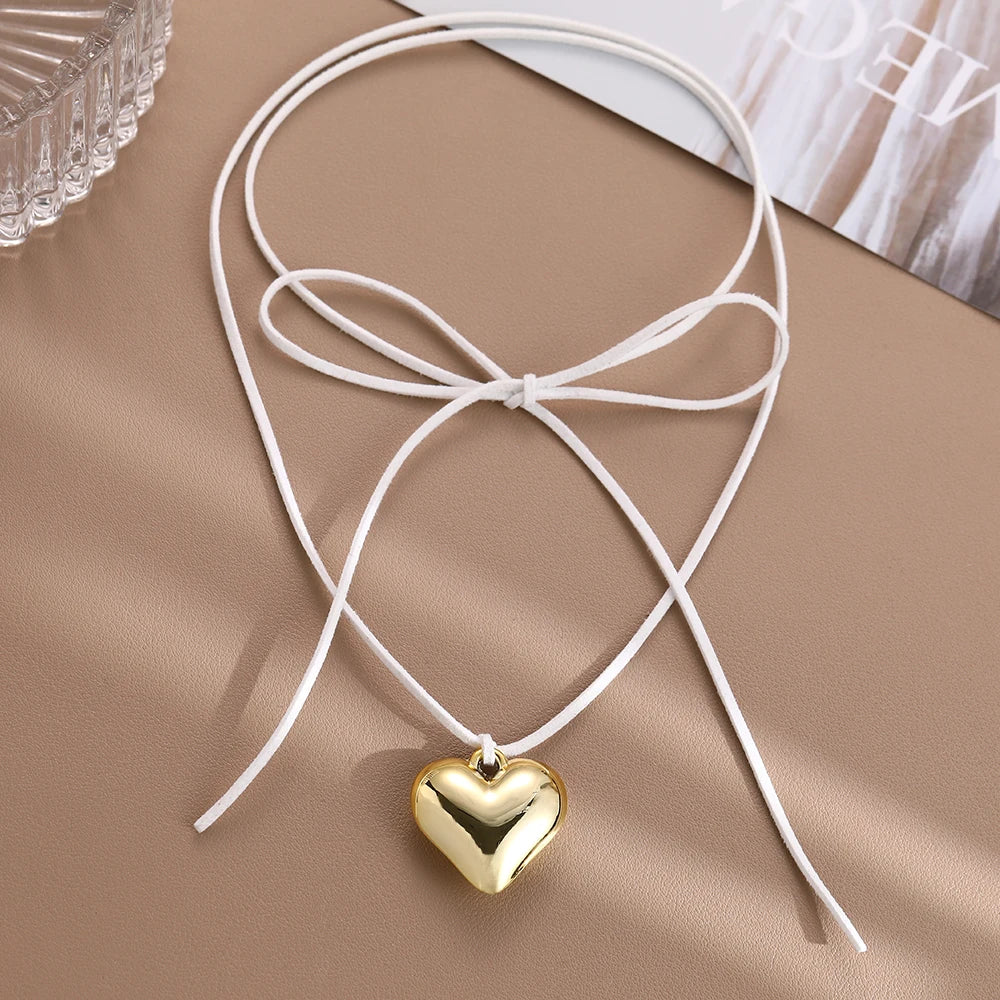 Necklace for Women Elegant Pendant Choker Black Velvet Big Heart Knotted Weave Bowknot Adjustable Chain Jewelry