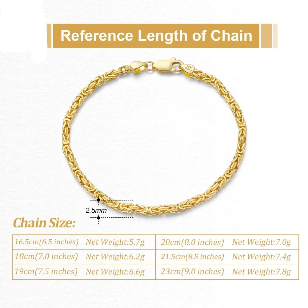 Bracelet Women Men Italian Handmade 2.5mm Flat Byzantine Link Chain Unisex