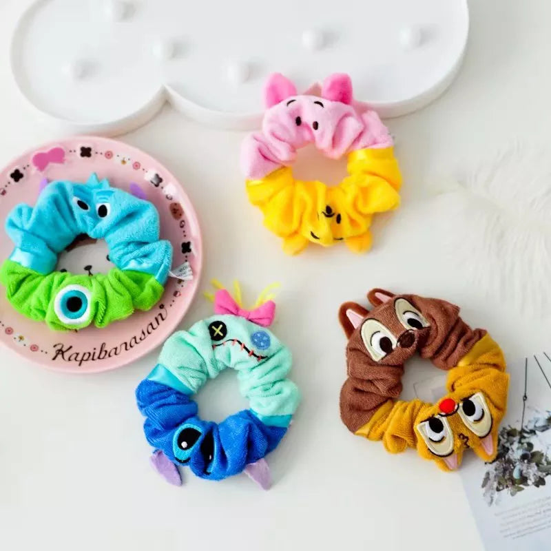 Hair Band Scrunchie Girls Cartoon Disney Stitch Kawaii Doll  Hair Ring Girl Winnie Hair Accessories Jewelry Gift