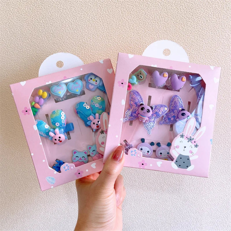 Hair Clip Girls Cartoon Animal Hairpins 10Pcs/Set Cute Box Flower Bow-Knot Gift Set