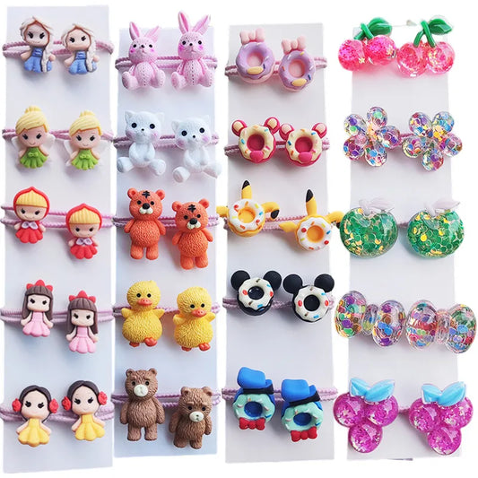 Hair Bands Girls 10PCS Princess Cute Cartoon Characters Elastic Hair Ties