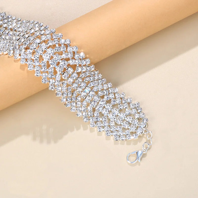 Anklet Rhinestone Foot Jewelry for Women Multi Layer Boho Bling Crystal Rhombus Design