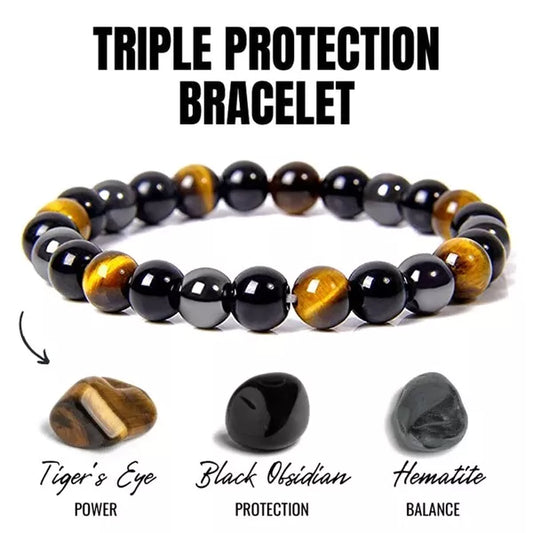 Bracelet Men Women Triple Protection Health Care Weight Loss Magnetic Hematite Tiger Eye Obsidian Stainless Steel  Gift