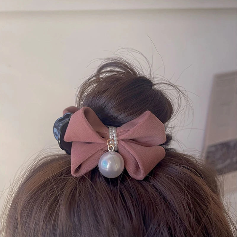 Hair Clip For Women Girls New Fashion Bow Pearl  Elegant Shark Clip Back Head  Hair Accessories Jewelry Gifts