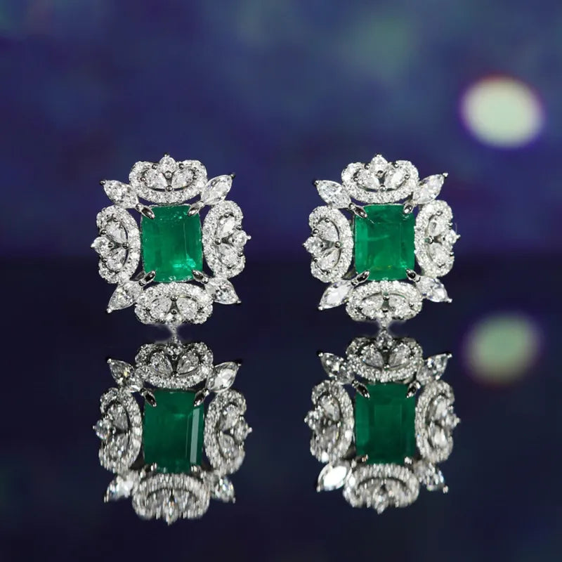 Earrings For Women Luxury Brand Emerald Stone 925 Silver Needle Ladies Stud Jewelry