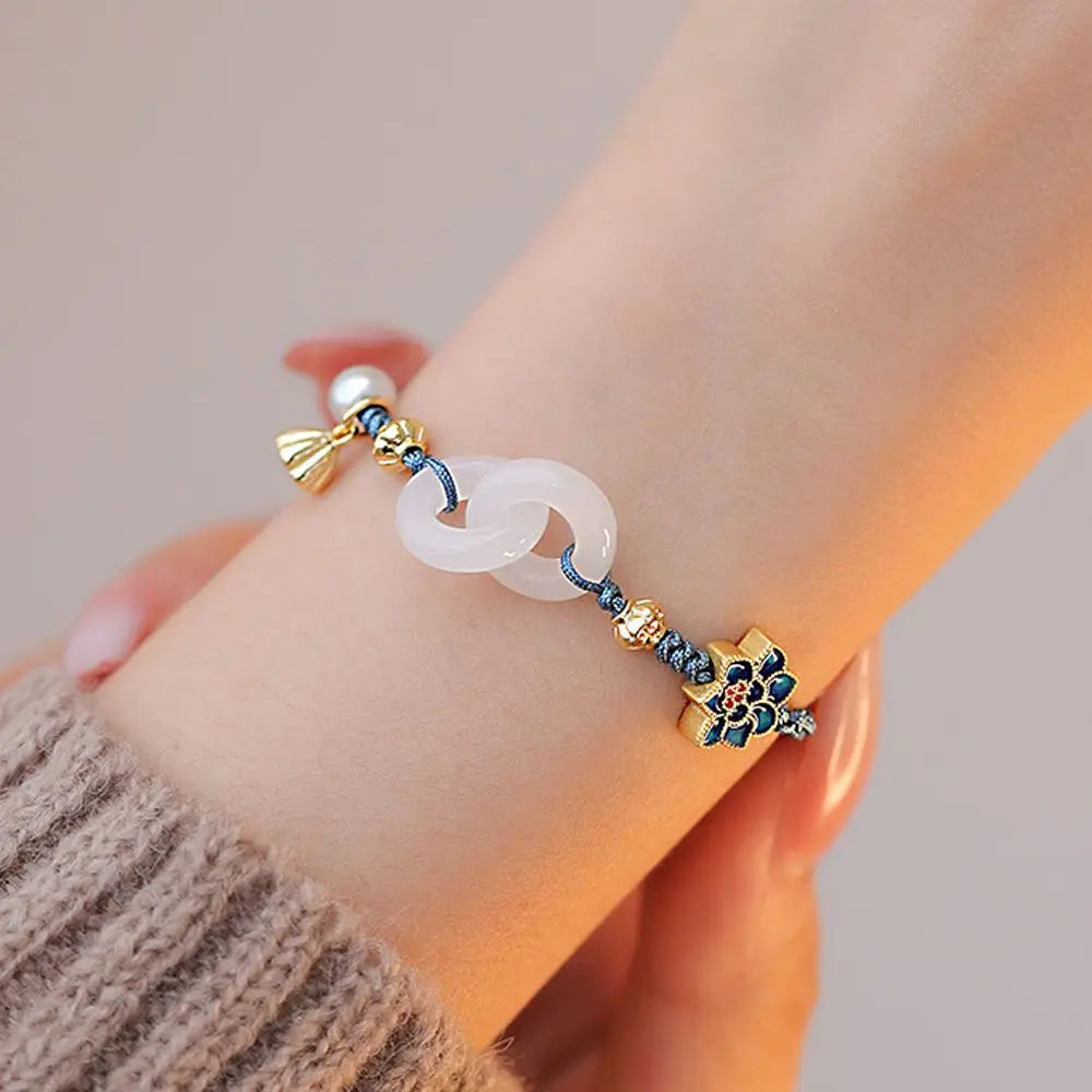 Bracelet Girls 1Pc Fashion Double Sided PingAn Buckle Niche Versatile Designs Interlocking Braided Bracelet Lotus Pearl Bracelet