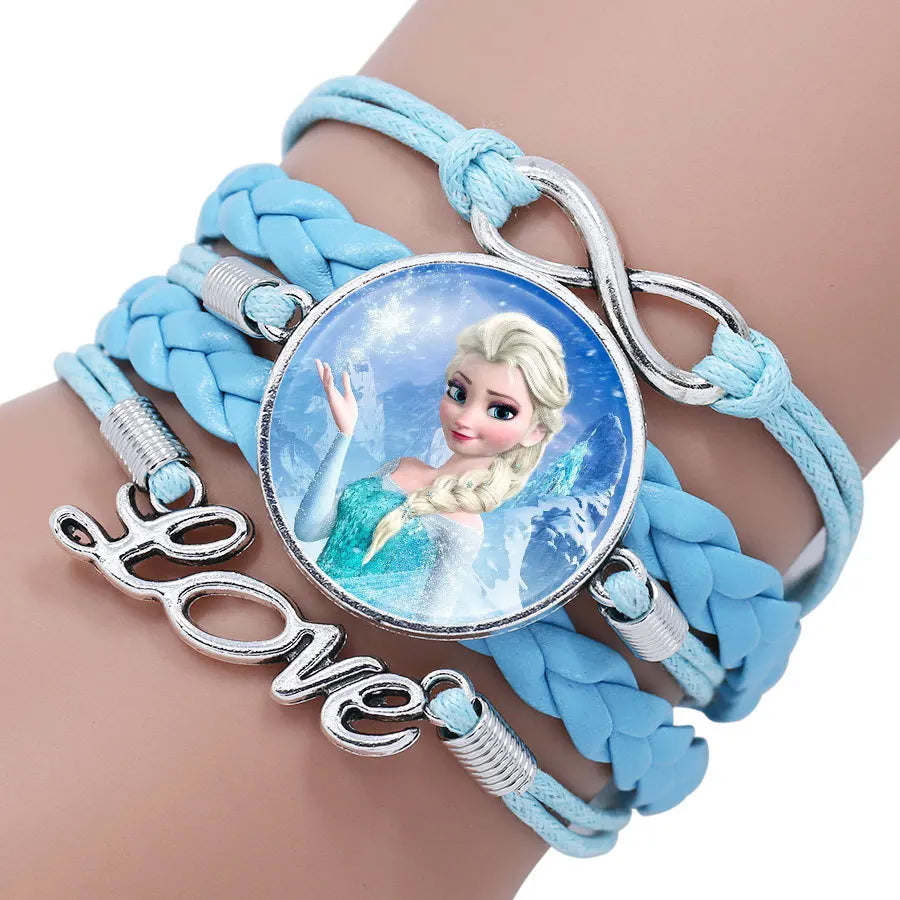 Bracelet For Girls Disney Princess Frozen Elsa Anna Cinderella Moana Princess Anime Figure Series Gemstone Wristband Girl Jewelry Gifts