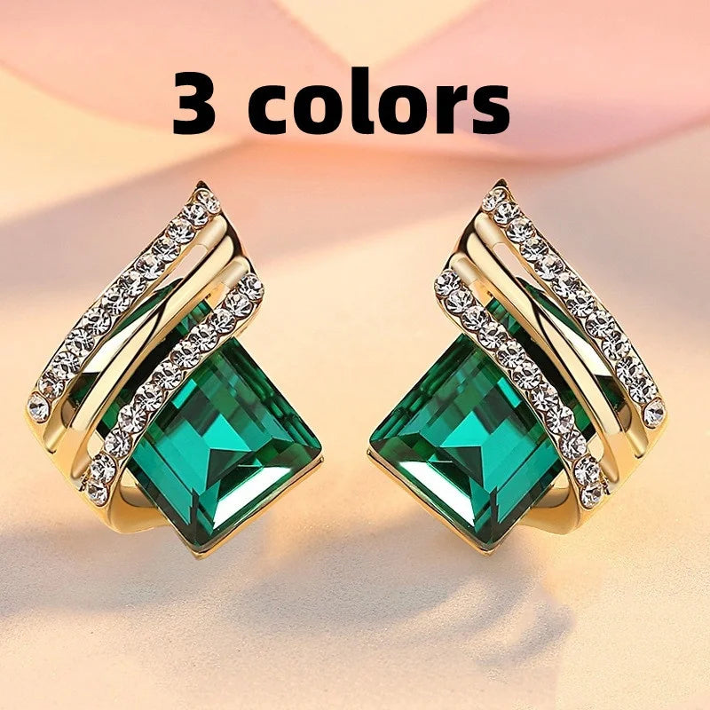 Earring Studs Luxury Fashion Zircon Large Gems Geometric Pattern Crystal Jewelry