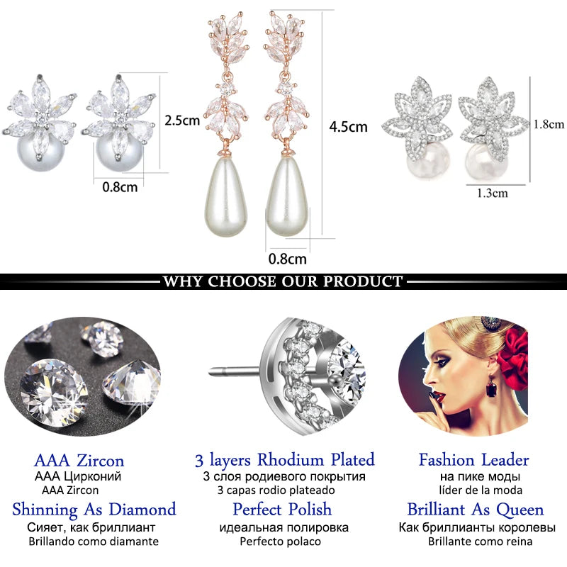 Earrings with Luxury Cubic Zirconia New Luxury Aesthetic Dangle Pearl Water Drop Earrings for Women