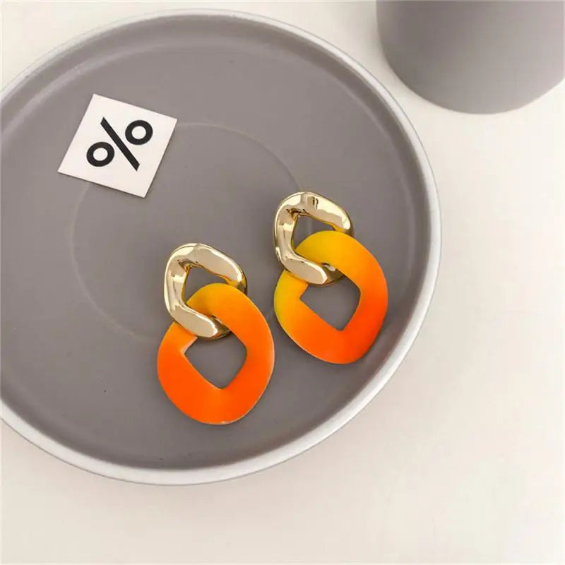 Earrings For Women New Trending Jelly Candy Color Frosted Chain Acrylic Geometric Design Fashion Jewelry