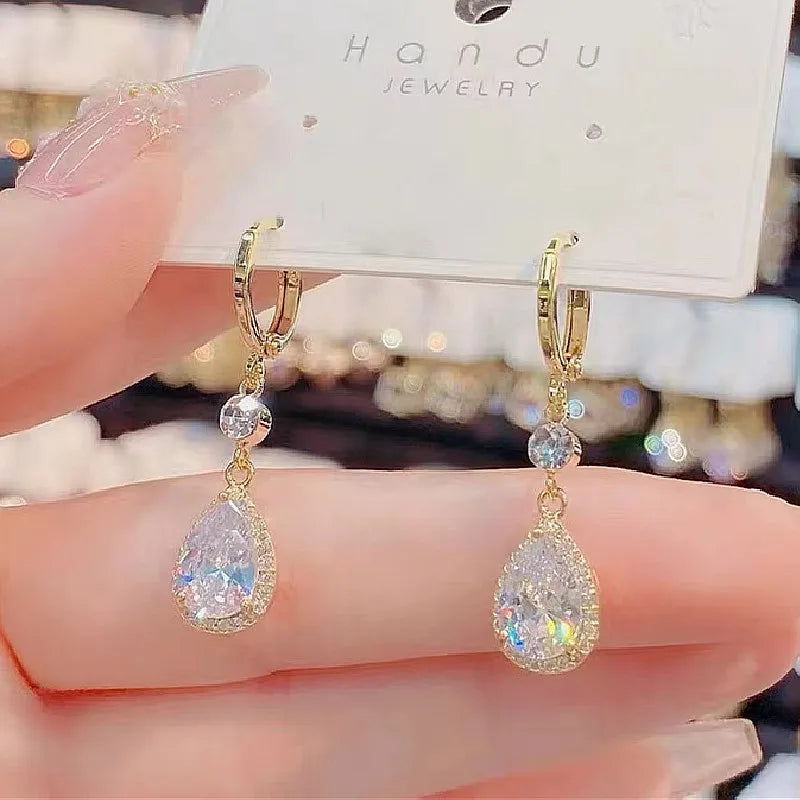 Earrings for Women Fashion Zircon Water Drop Crystal Long Pendant Earring Wedding Party Jewelry Gift