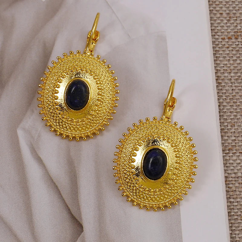 Earrings Golden Lever-back Hoop Style Ethnic Women's Jewelry