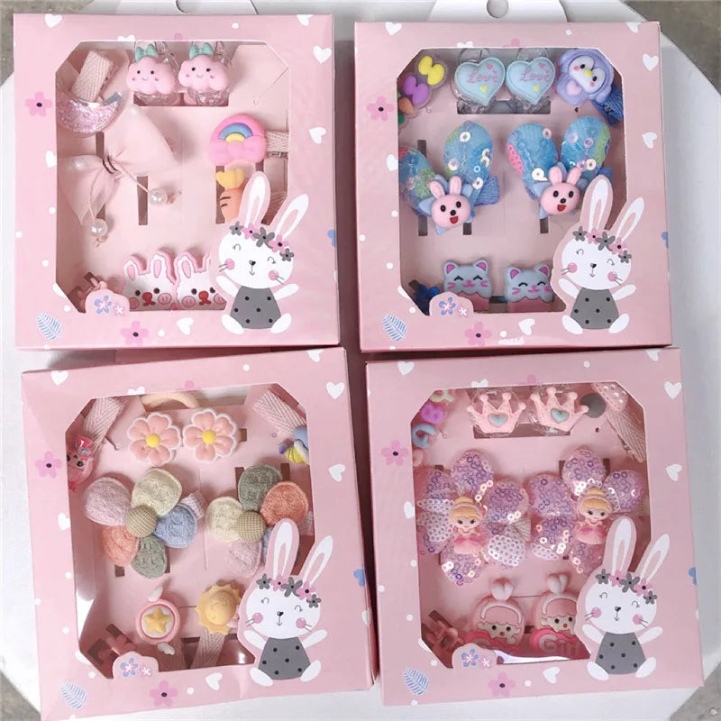 Hair Clip Girls Cartoon Animal Hairpins 10Pcs/Set Cute Box Flower Bow-Knot Gift Set