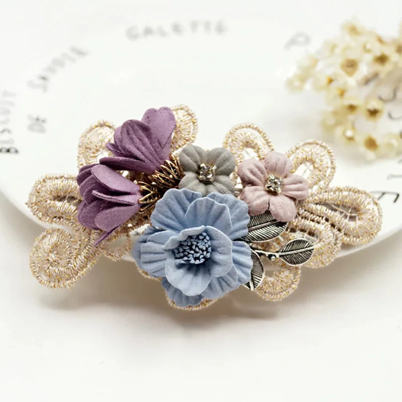 Hair Clips Women Fashion Handmade Cloth Lace Flower Bow Tie Hair Accessories