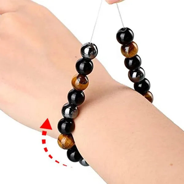 Bracelet Men Women Triple Protection Health Care Weight Loss Magnetic Hematite Tiger Eye Obsidian Stainless Steel  Gift