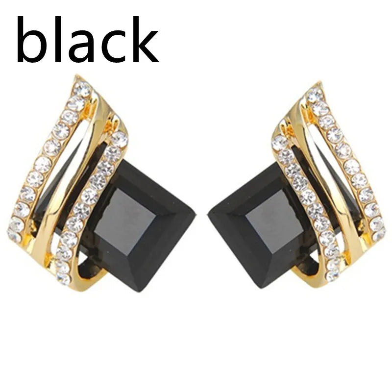 Earring Studs Luxury Fashion Zircon Large Gems Geometric Pattern Crystal Jewelry