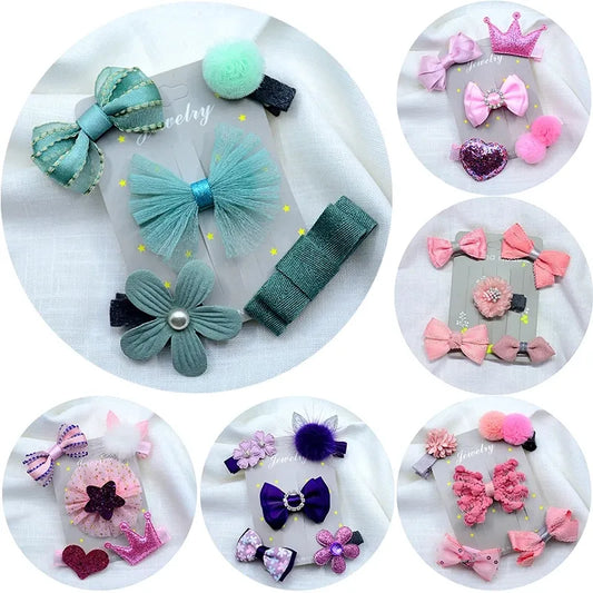 Hair Clips for Girls 5 Pcs/Set Cute Mini Flower Bow Small Ribbon Bowknot Hairpins Baby Girl Hair Accessories Set